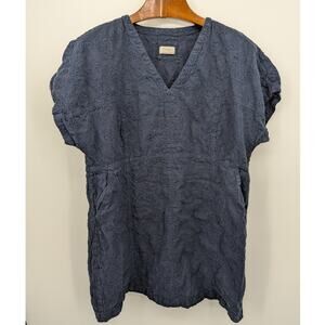 Wrap London Tunic Top Dress US 18 Blue 100% Linen Embroidered Pockets Lagenlook
